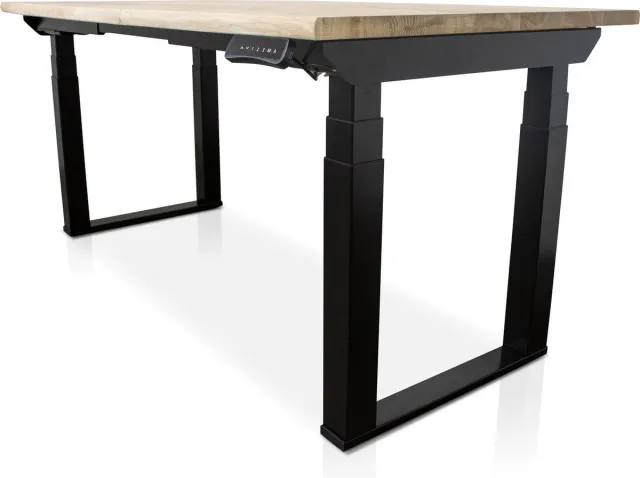 Multi Ratio Zit-sta bureau met massief eiken boomstam blad 140 x 80 cm - MRC PRO Solid NEN-EN 527 - elektrisch verstelbaar - frame zwart - 125 cm hoog - 200KG draagvermogen
