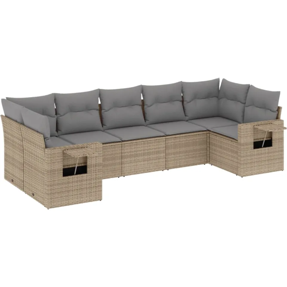 vidaXL 7-delige Loungeset met kussens poly rattan beige, foto 3