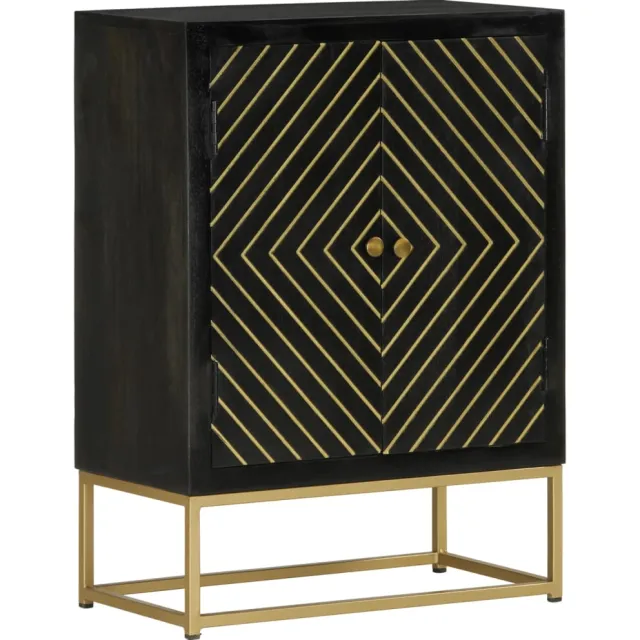 vidaXL Dressoir met 2 deuren 55x30x75 cm mangohout zwart en goud