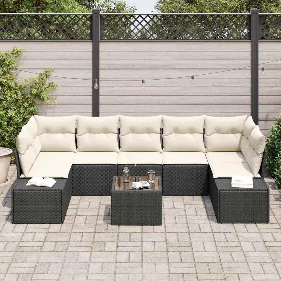 vidaXL Tuin Sofa Set 8 st Zwart en Crème poly rattan, foto 2