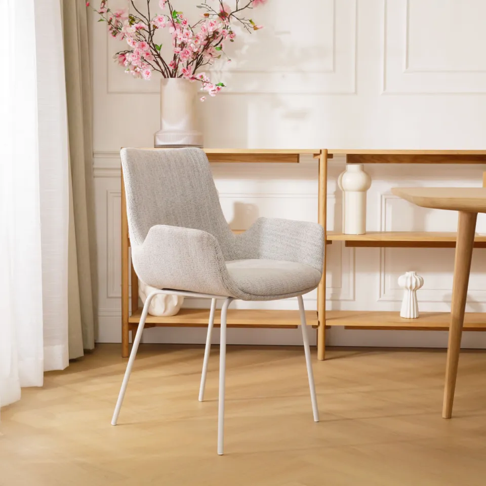 Nolon Nora-Eef eetkamerstoel beige gemêleerd - wit onderstel, foto 2