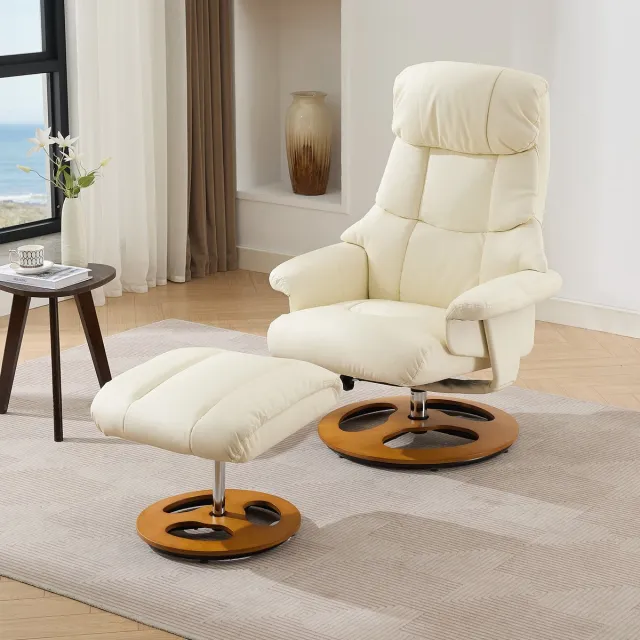 Clruro Relaxfauteuil - Massage en Verwarming - 360° Draaibaar met Hocker - PU-leder - Wit