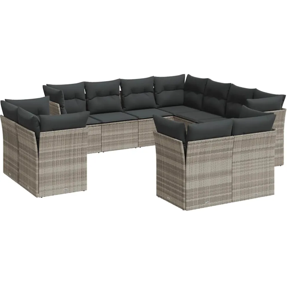 vidaXL 11-delige Loungeset met kussens poly rattan lichtgrijs