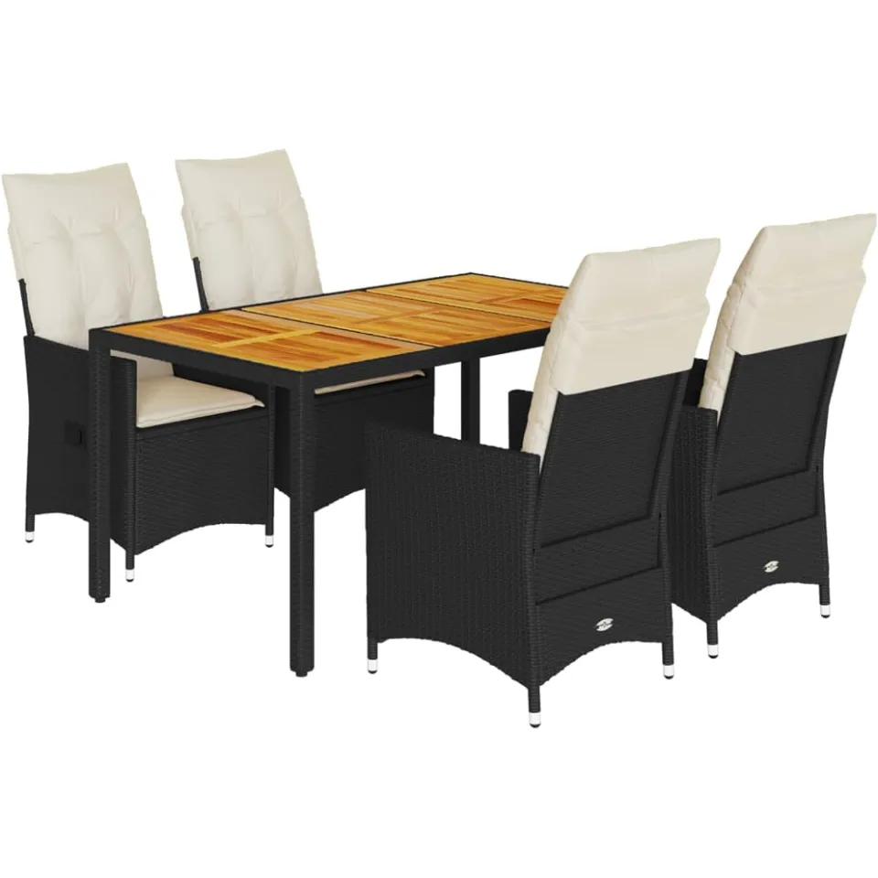 vidaXL 5-delige Tuinset met kussens poly rattan zwart, foto 3