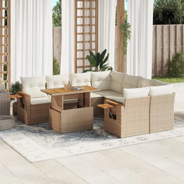 vidaXL 9-delige Loungeset met kussens poly rattan beige, foto 2