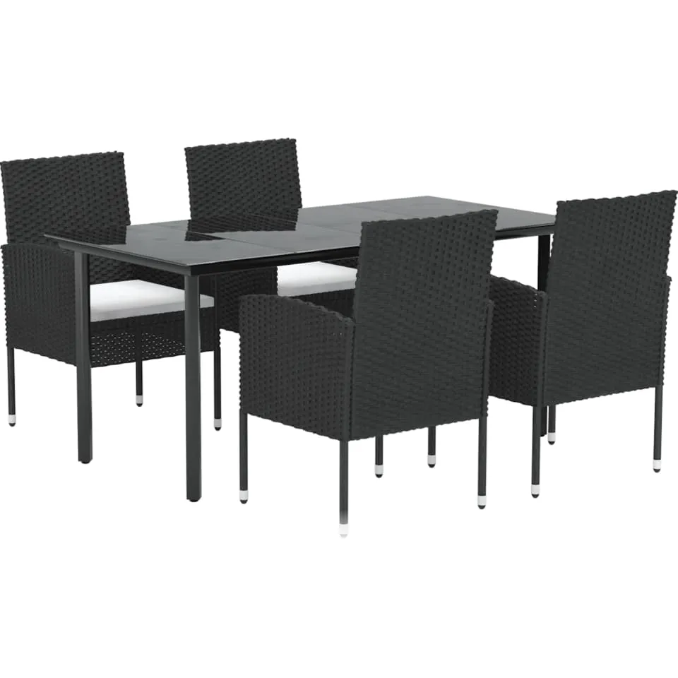 vidaXL 5-delige Tuinset met kussens poly rattan zwart
