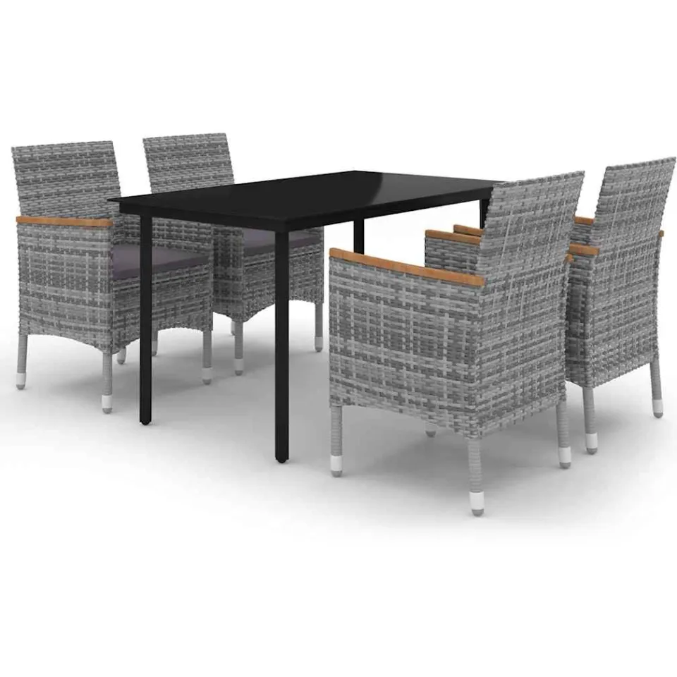 vidaXL 5-delige Tuinset met kussens poly rattan en glas grijs, foto 3