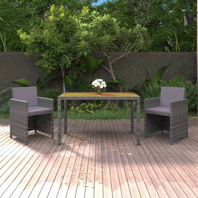 vidaXL 3-delige Tuinset met kussens poly rattan grijs, foto 2