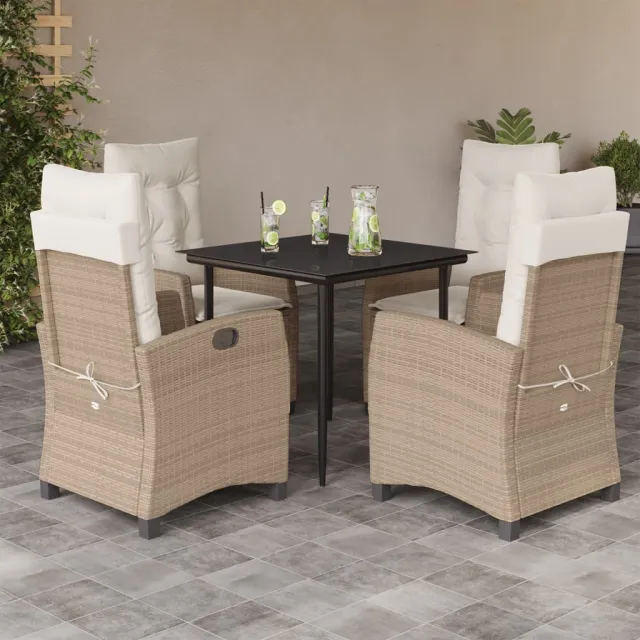 vidaXL 5-delige Tuinset met kussens poly rattan beige, foto 2