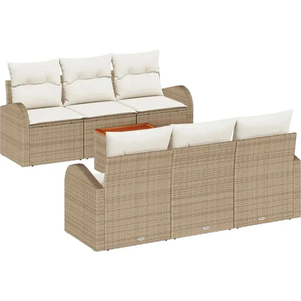 vidaXL Tuinbankenset 7 st Beige poly rattan, foto 4