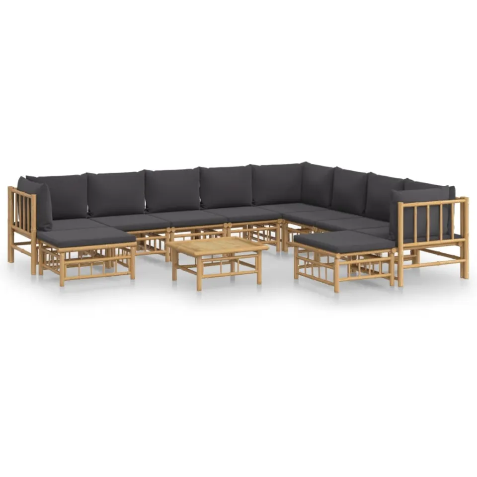 vidaXL 11-delige Loungeset met kussens bamboe donkergrijs bruin, foto 3