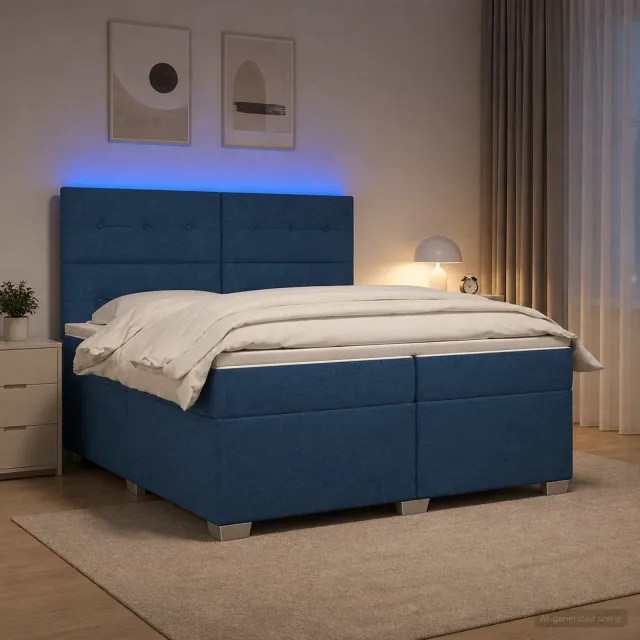 vidaXL Boxspringbed met matras met hoofdeinde Blauw 200 x 200 cm Stof