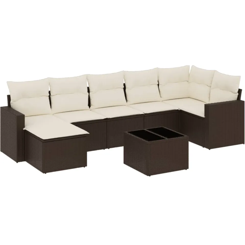vidaXL 8-delige Loungeset met kussens poly rattan bruin, foto 3