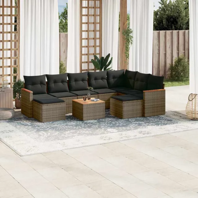 vidaXL 10-delige Loungeset met kussens poly rattan grijs, foto 2