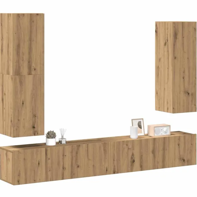 vidaXL 4-delig Tv-meubelset wandmontage bewerkt hout artisanaal eiken Bruin