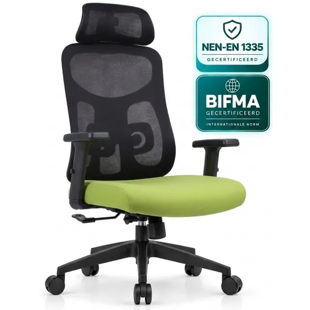 OfficeSense OS80 Ergonomische Bureaustoel - Verstelbare Lendensteun - Bureaustoelen voor Volwassenen - Groen