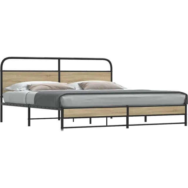 vidaXL Bedframe zonder matras metaal gerookt eikenkleurig 183x213 cm Bruin