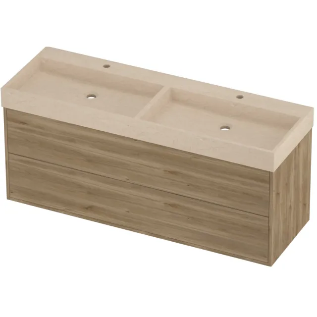 Proline Evoli Badmeubelset Hardsteen Loft 2 Laden 140x46x62 cm Sand Stone Cider Oak Eiken