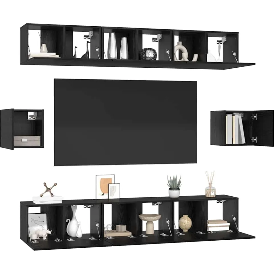 vidaXL Tv-meubelset 8 st 60 x 30 x 30 cm Zwart Eiken
