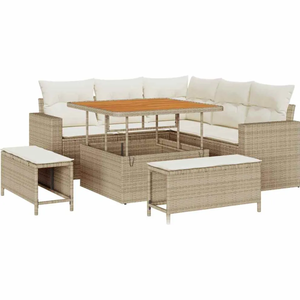 vidaXL Tuinbankenset 8 st Beige poly rattan
