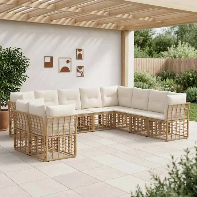 vidaXL Buiten bankenset 10 st 10-zits Naturel Polyester, foto 2