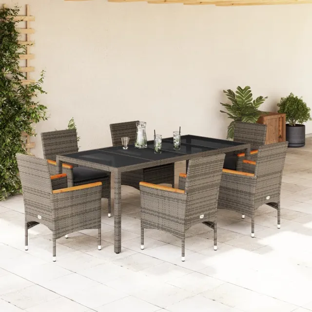 vidaXL 7-delige Tuinset met kussens poly rattan en glas grijs, foto 2