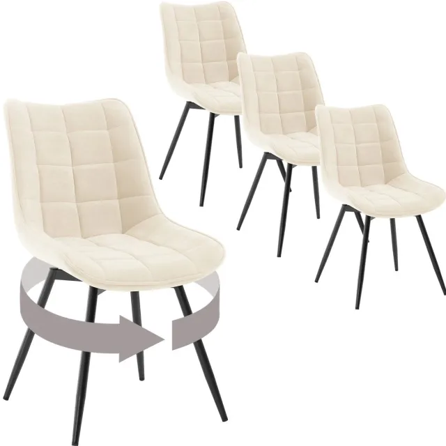 Cozy Cottage® 4-delige Set Draaibare Eetkamerstoelen – Fluwelen Gestoffeerde Stoelen – Zachte & Ergonomische Keukenstoelen – 360° Draaibaar – Voor Eetkamer, Woonkamer & Restaurant - Velvet - Beige