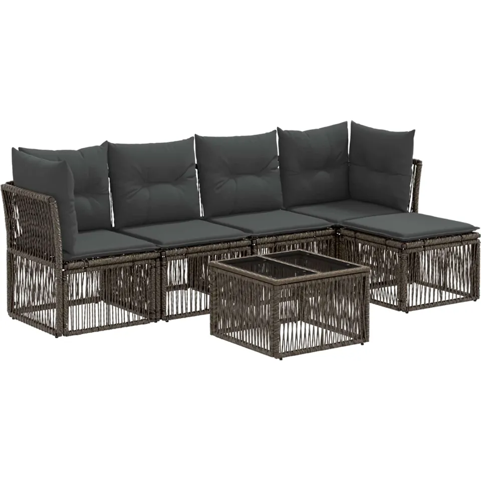 vidaXL Tuinbankenset 6 st Grijs poly rattan, foto 3