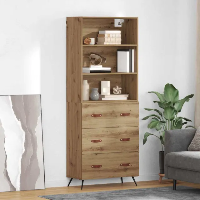vidaXL Hoge kast Artisan Eiken 69,5 x 34 x 180 cm Bewerkt hout, foto 2