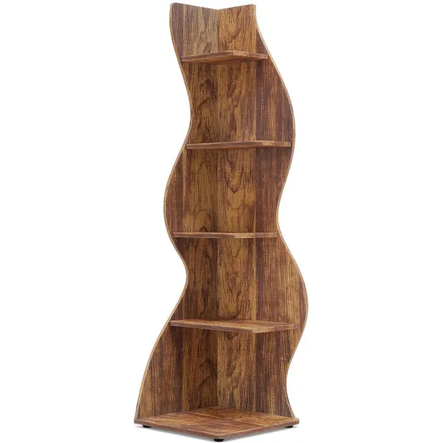 C. , R. E. CORE Hoekboekenplank - Hoekboekenkast - Modern 5-laags boekenkast - Accessoireskast - Boekenrek - 50x50x182.5cm - Bruin