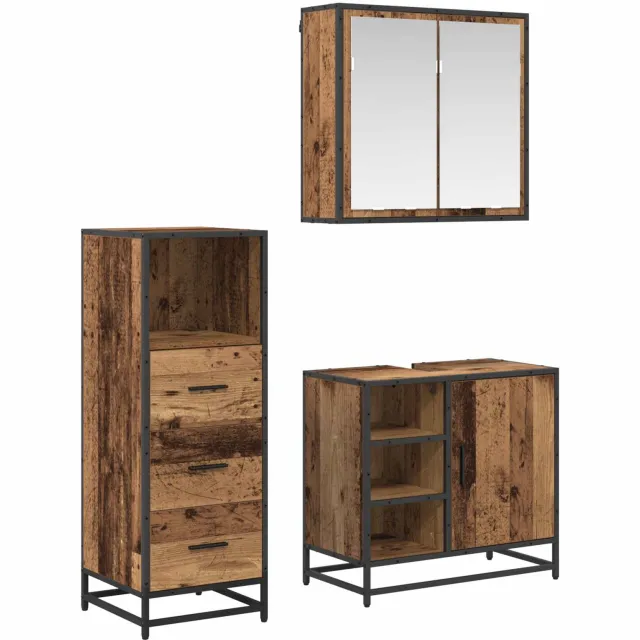 vidaXL Badkamermeubelset 3 st Oud Hout 65 x 33 x 60 cm Bewerkt hout Bruin