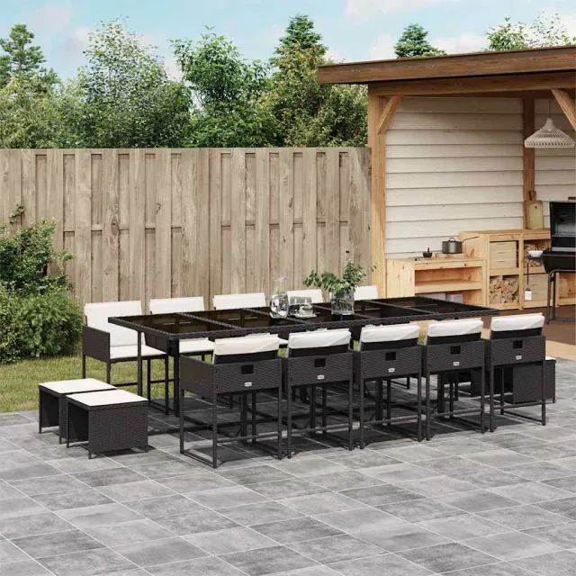 vidaXL 15-delige Tuinset met kussens poly rattan zwart, foto 2