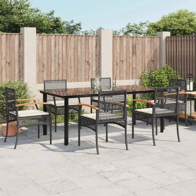 vidaXL 7-delige Tuinset met kussens poly rattan zwart, foto 2