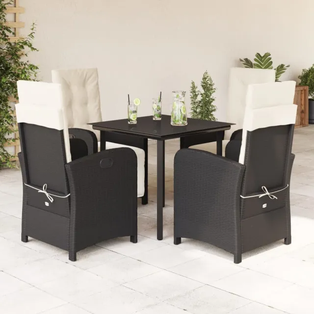 vidaXL 5-delige Tuinset met kussens poly rattan zwart, foto 2