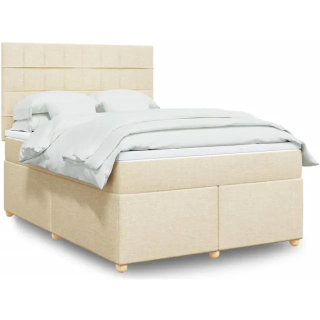 vidaXL Boxspring met matras stof crèmekleurig 160x200 cm
