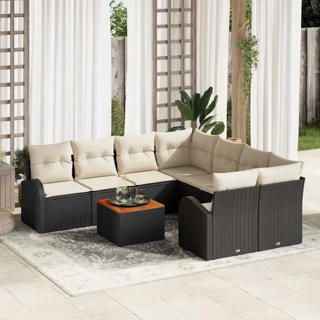 vidaXL Tuinbankenset 9 st Zwart en Crème poly rattan, foto 2