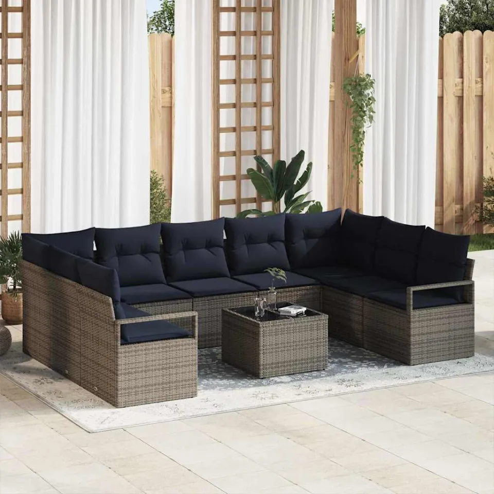 vidaXL Bankstel 10 st Grijs poly rattan, foto 3