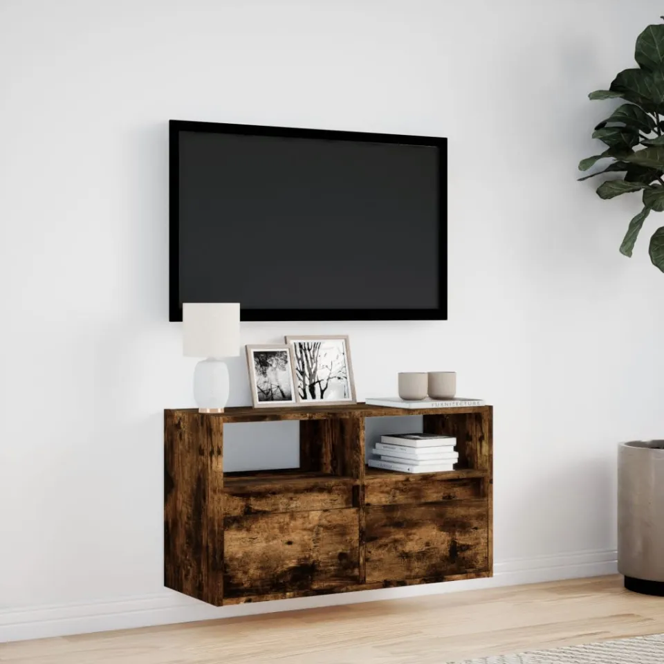 vidaXL Tv-wandmeubel met LED-verlichting 80x31x45 cm gerookt eiken, foto 2