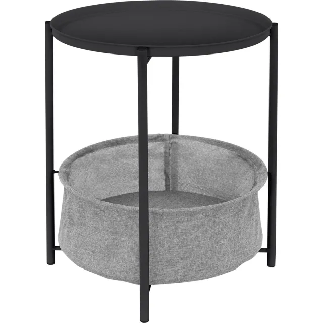 ml-design bijzettafel rond Ø 46 x H51 cm Antraciet, gemaakt van metaal, salontafel met stoffen mand & afneembaar dienblad, salontafel met mand als opbergruimte, woonkamertafel nachtkastje
