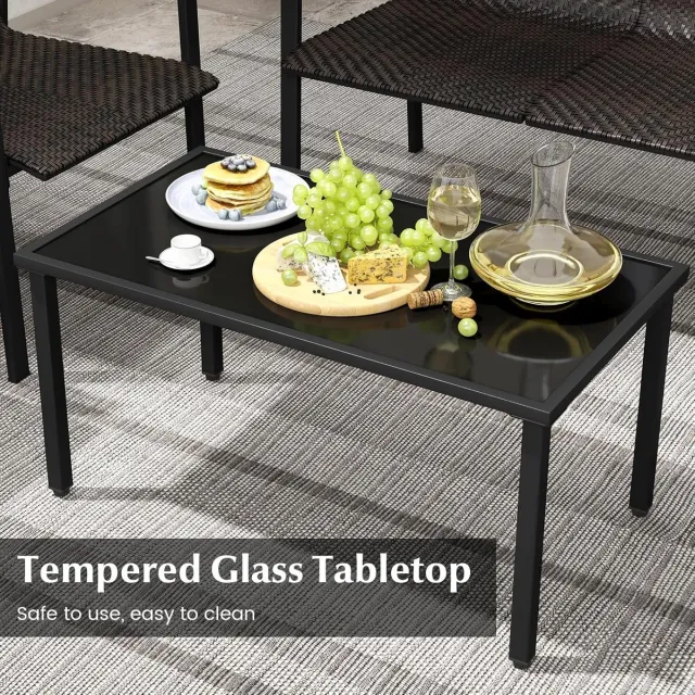 Laura Tuinlounge Set 4-delig 117x67x84 cm + Tafel 90x50 cm Polyrotan Weerbestendig Balkon & Terras Meubelset Bruin – Inclusief Bank, 2 Stoelen & Salontafel – Modern Design – Laura