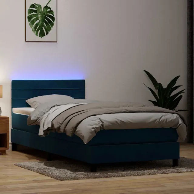 vidaXL Boxspring met matras en LED fluweel donkerblauw 80x220 cm
