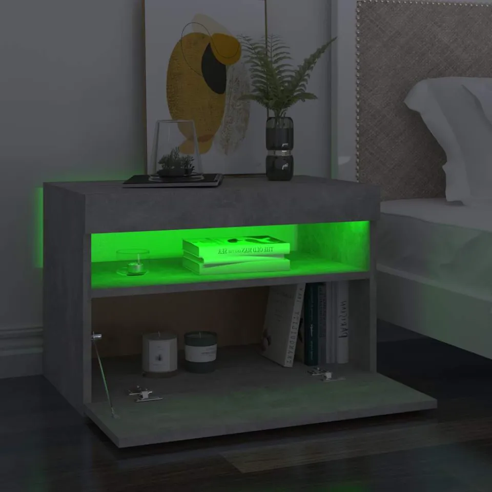 vidaXL Nachtkastjes 2 st met LED-verlichting 60x35x40 cm betongrijs grijs, foto 4