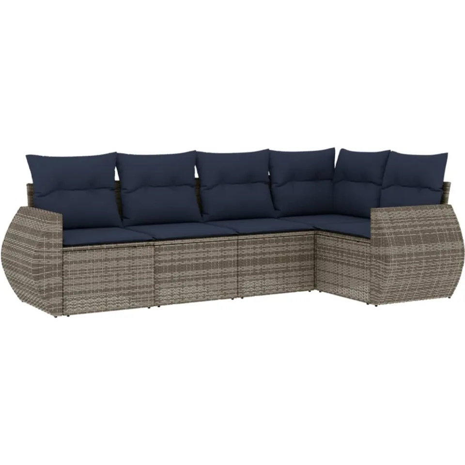 vidaXL 5-delige tuinbankset met kussens, grijs polyrotan, foto 3