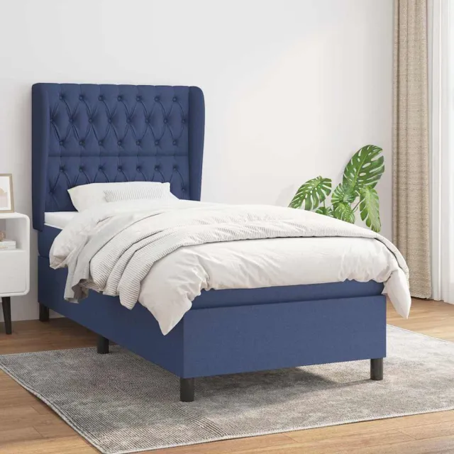 vidaXL Boxspring met matras stof blauw 90x190 cm