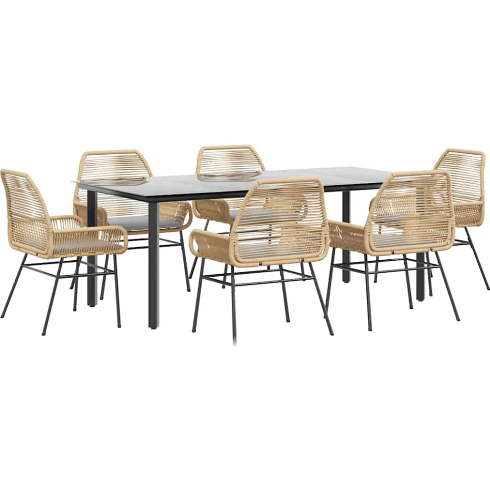 vidaXL 7-delige Tuinset met kussens poly rattan glas bruin
