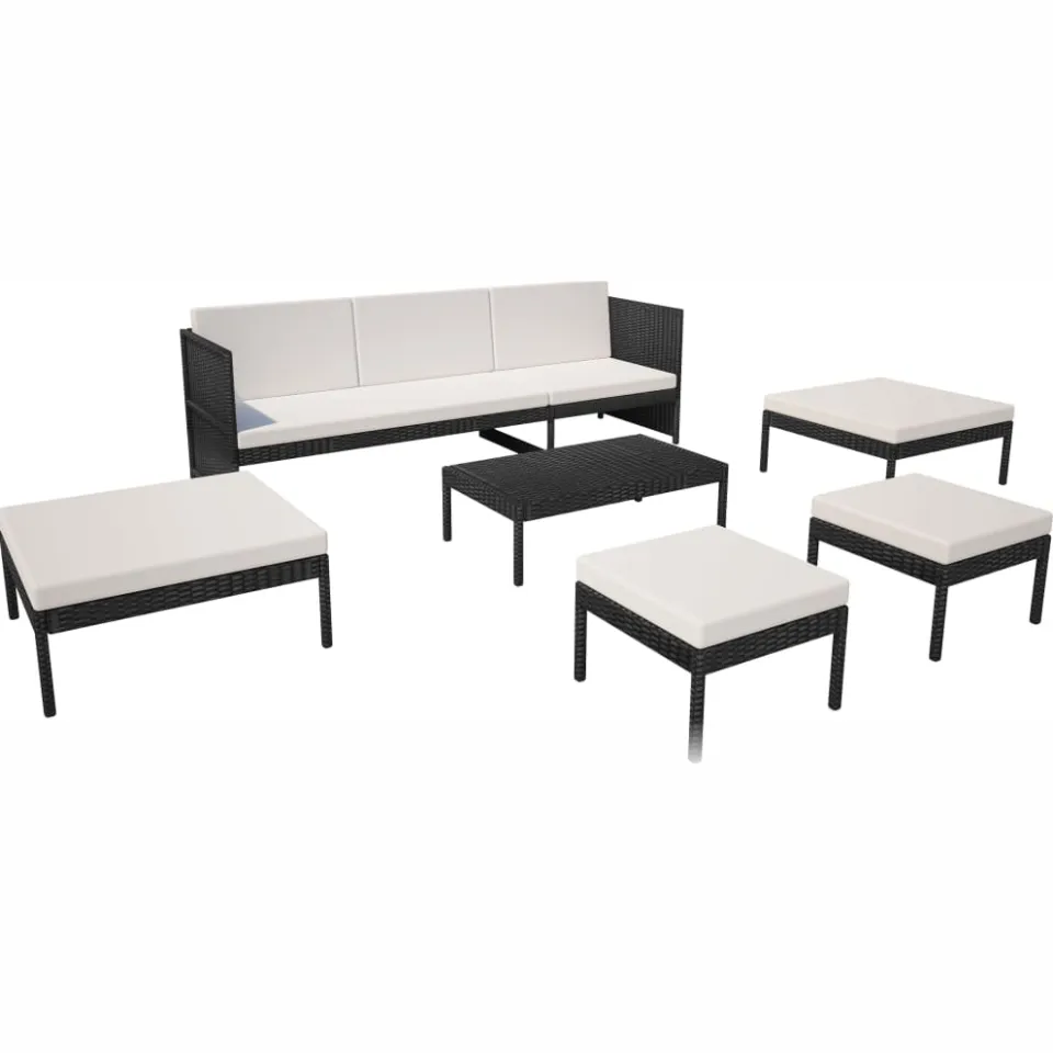 vidaXL 6-delige Loungeset met kussens poly rattan zwart, foto 3