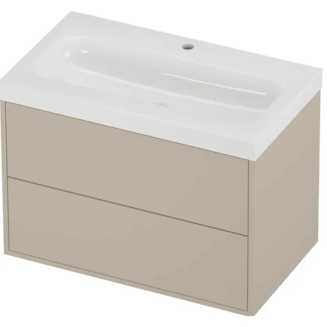 Proline Haga Badmeubelset Polystone Mezza 1 Kraangat Voor Grepen 80x46x58 cm Glans Wit Soft Linen Beige