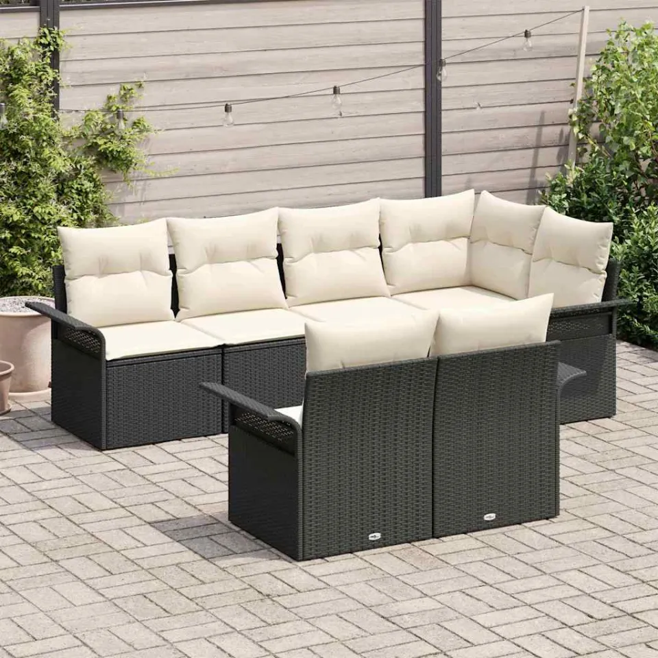 vidaXL Tuin Sofa Set 7 st Zwart Poly riet, foto 2
