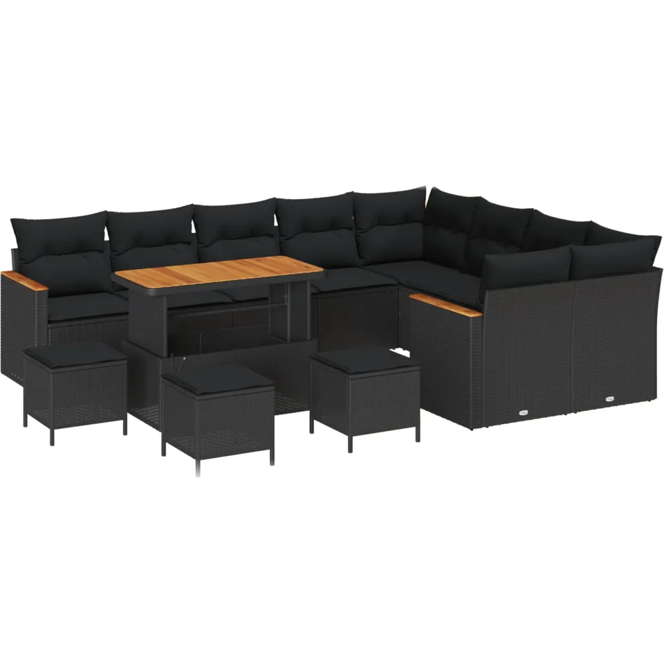 vidaXL Tuinbankenset 13 st Zwart poly rattan
