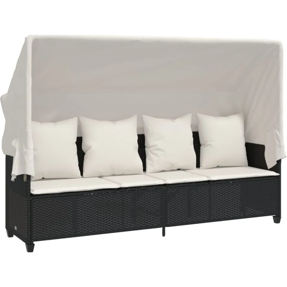 vidaXL 5-delige Loungeset met kussens poly rattan zwart